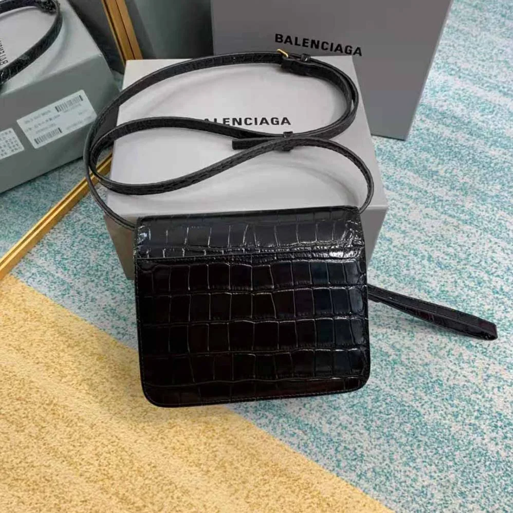 Balenciaga B. Small Bag in Black Crocodile Embossed Calfskin for Women in Black Balenciaga B. Small Bag in Black Crocodile Embossed Calfskin for Women in Black
