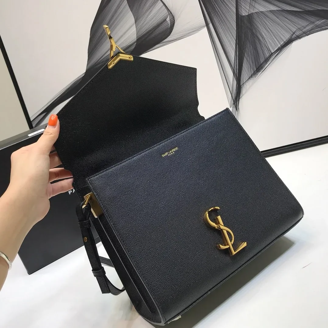 Saint Laurent Cassandra Medium Top Handle Bag In Grain Black in YSL Saint Laurent Cassandra Medium Top Handle Bag In Grain Black in YSL