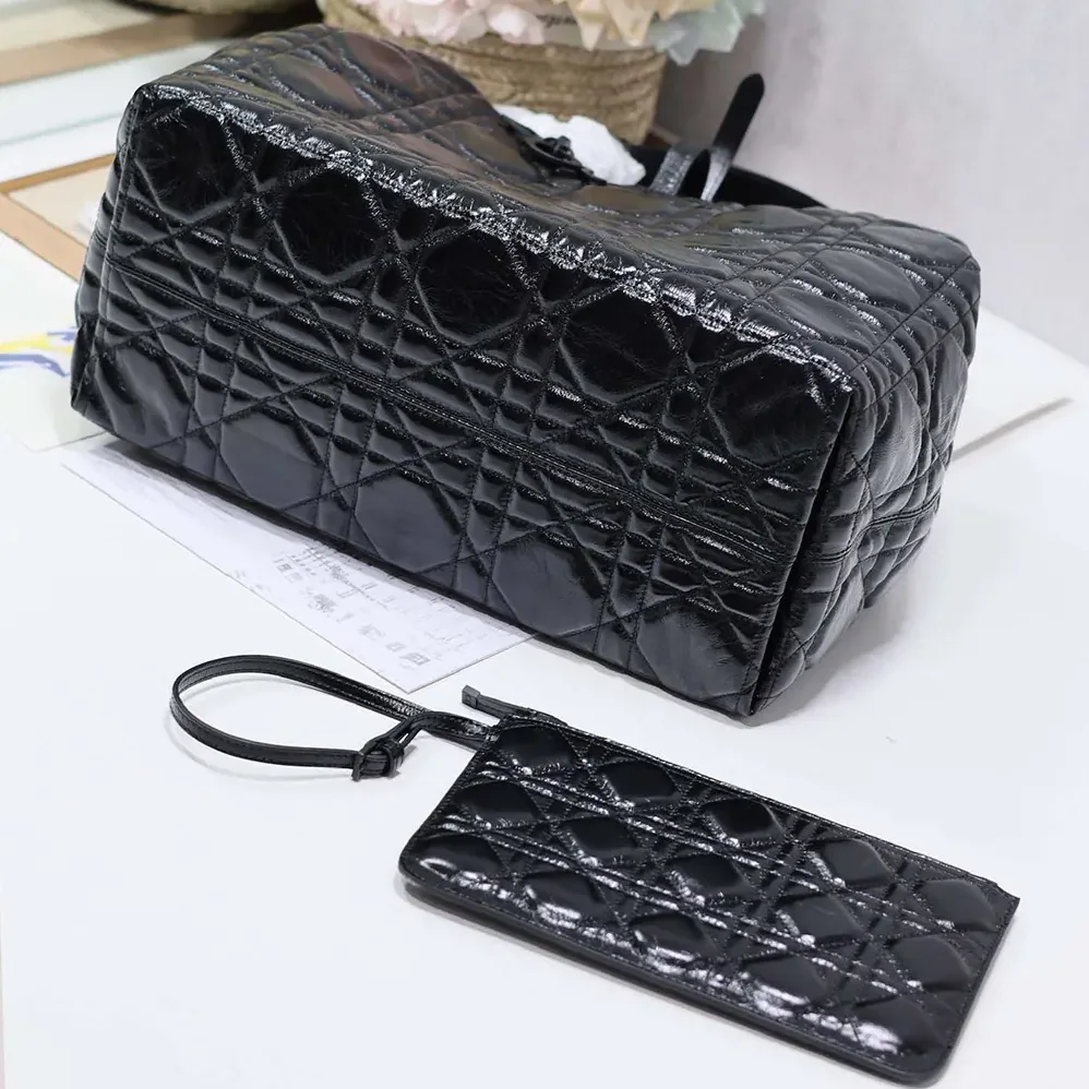 Dior Large Dior Toujours Bag Black Macrocannage Crinkled Calfskin for Women