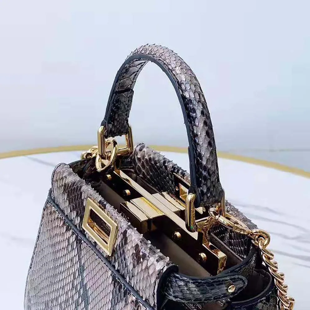 Fendi Peekaboo Iconic Mini Gray Python Bag for Women