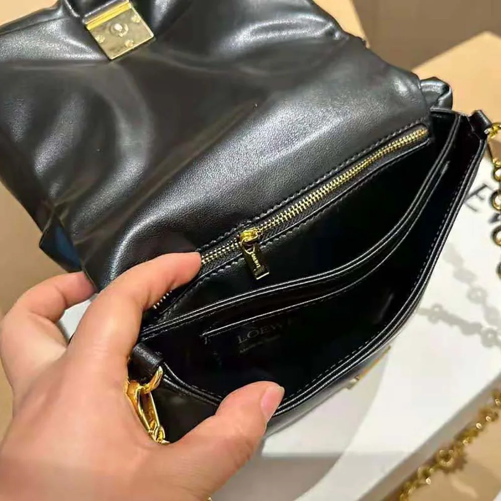 Loewe Puffer Goya Bag in Shiny Nappa Lambskin for Women in Black
