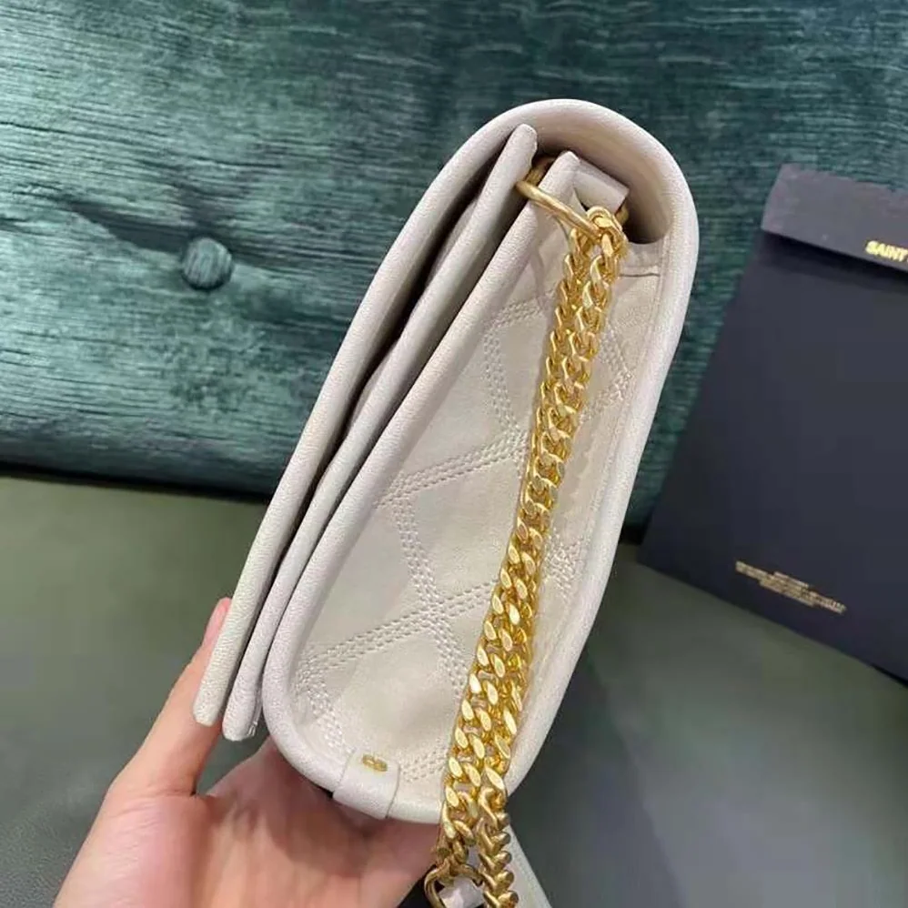 Saint Laurent YSL Becky Mmini Chain Bag in Carre-Quilted Lambskin for Women in White Saint Laurent YSL Becky Mmini Chain Bag in Carre-Quilted Lambskin for Women in White