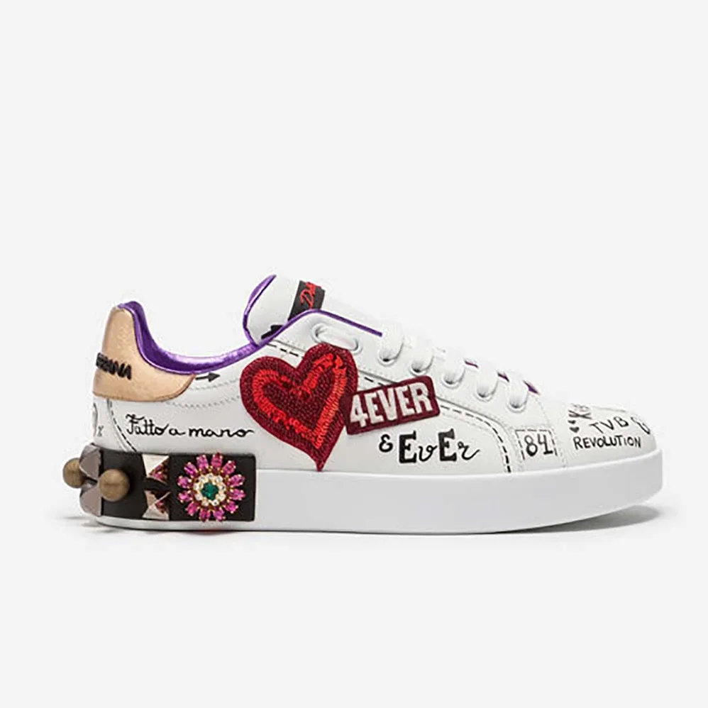 Dolce Gabbana D&G Shoes Zapatillas Portofino De becerro Estampado Con Parche Y Bordados for Women Dolce Gabbana D&G Shoes Zapatillas Portofino De becerro Estampado Con Parche Y Bordados for Women