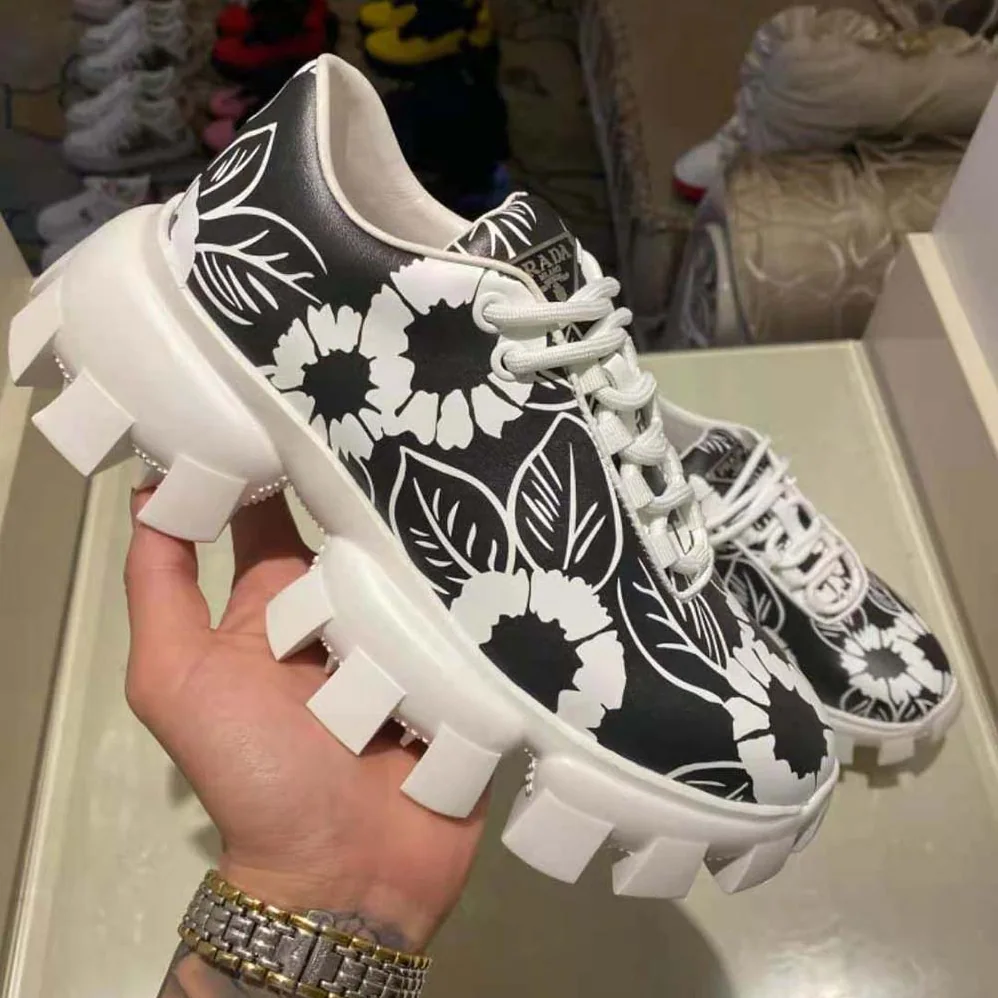 Prada Printed Nylon Sneakers for Women in Black