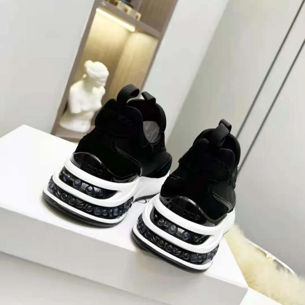 Jimmy Choo Memphis/F Ballet Black Neoprene and Leather Low Top Trainers for Women Jimmy Choo Memphis/F Ballet Black Neoprene and Leather Low Top Trainers for Women