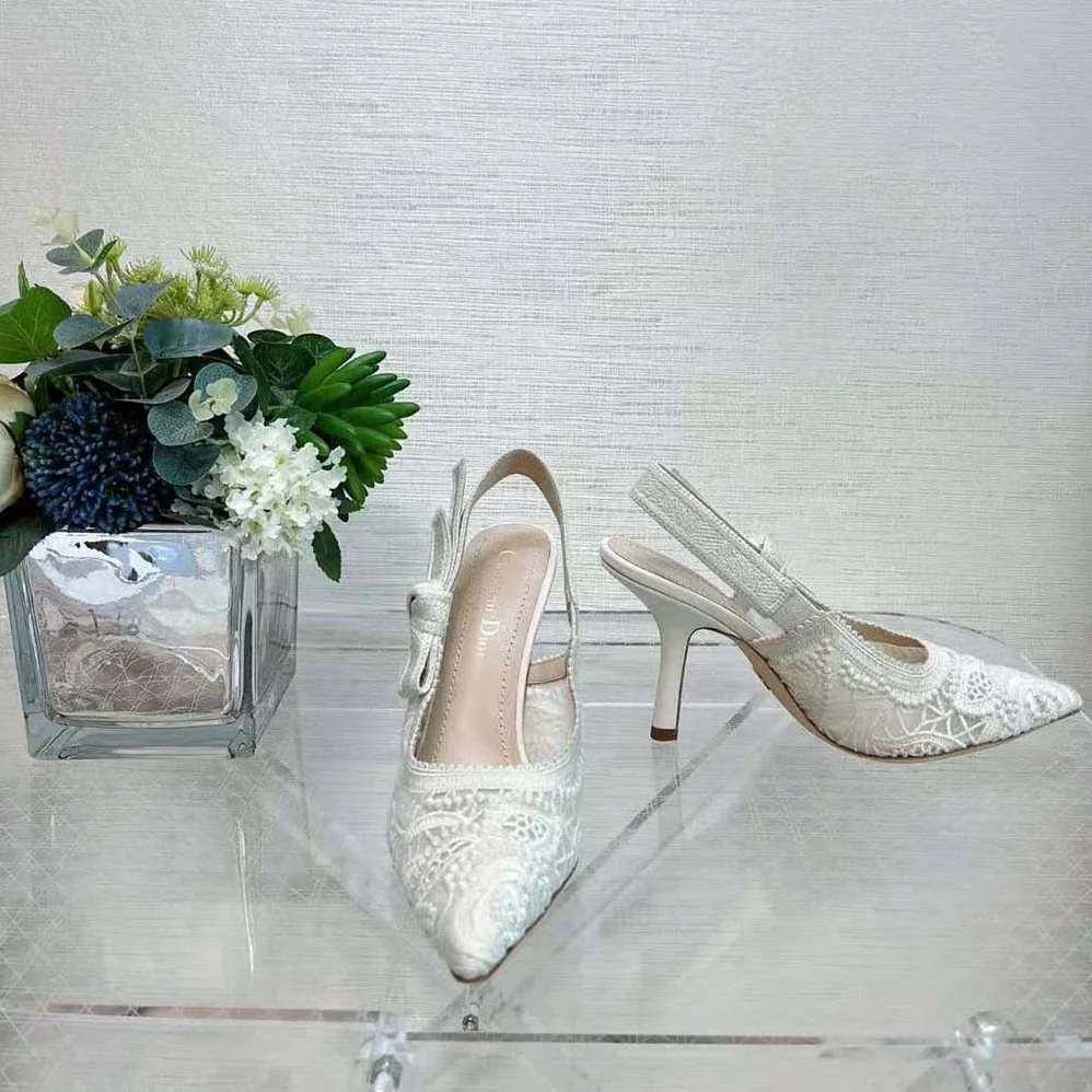 Dior J'Adior Slingback Pump White Macramé Embroidered Cotton for Women Dior J'Adior Slingback Pump White Macramé Embroidered Cotton for Women