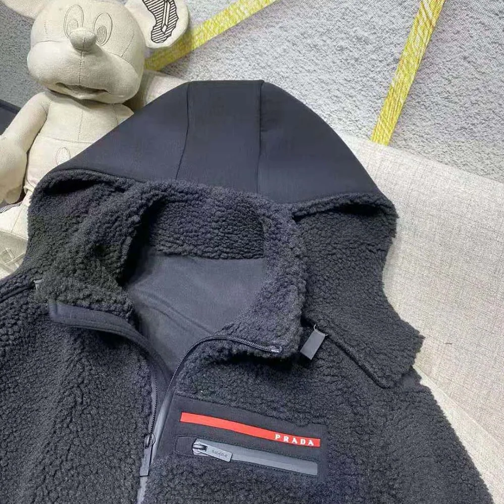 Prada Cropped Recycled Fleece Down Jacket for Women in Black Prada Cropped Recycled Fleece Down Jacket for Women in Black