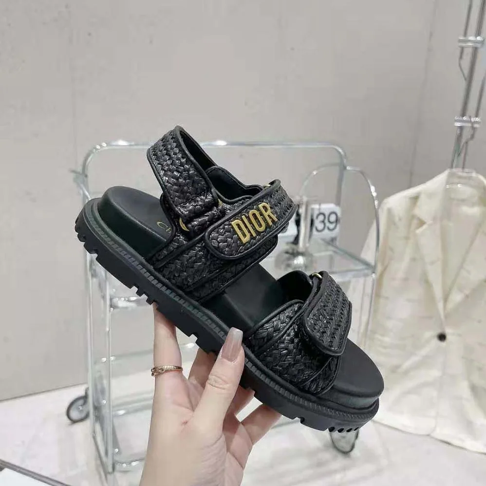 Dior Dioract Sandal Black Braided Raffia for Women Dior Dioract Sandal Black Braided Raffia for Women