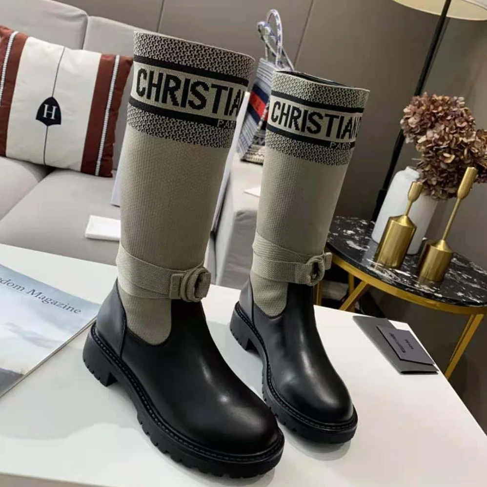 Dior D-major Boot Taupe and Black Technical Fabric and Black Calfskin for Women