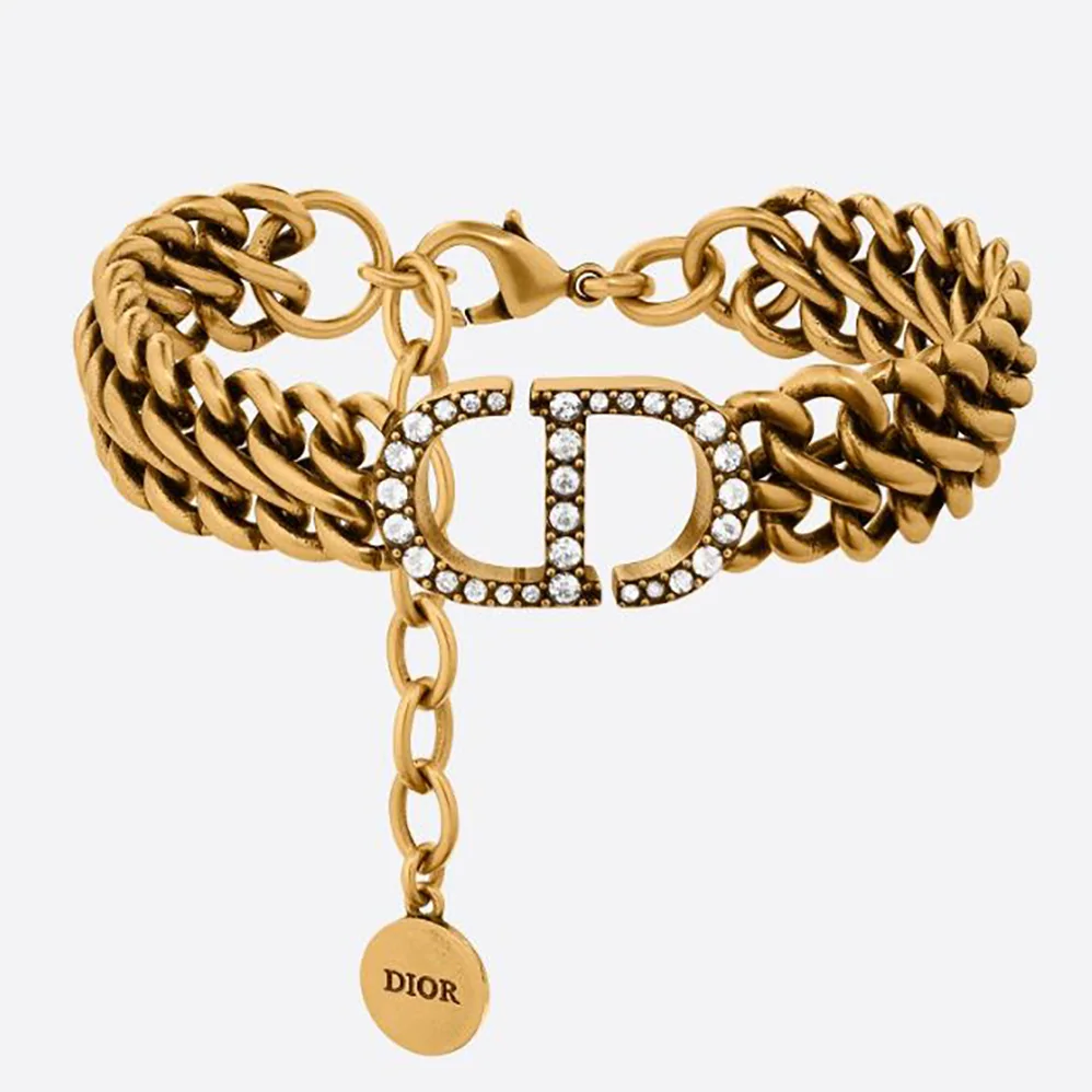 Dior 30 Montaigne Bracelet Antique Gold-Finish Metal and White Crystals for Women Dior 30 Montaigne Bracelet Antique Gold-Finish Metal and White Crystals for Women
