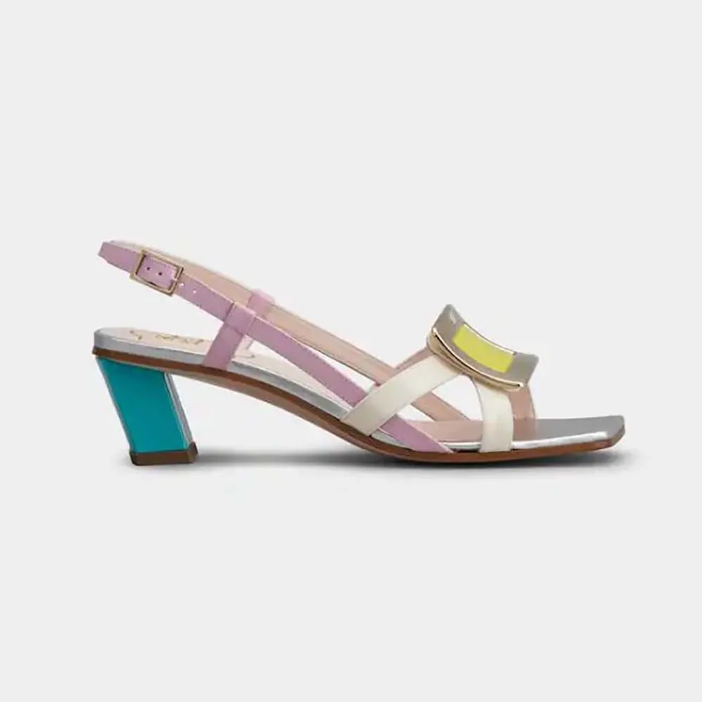 Roger Vivier Belle Vivier Metal Buckle Sandals in Patent Leather for Women in Yellow