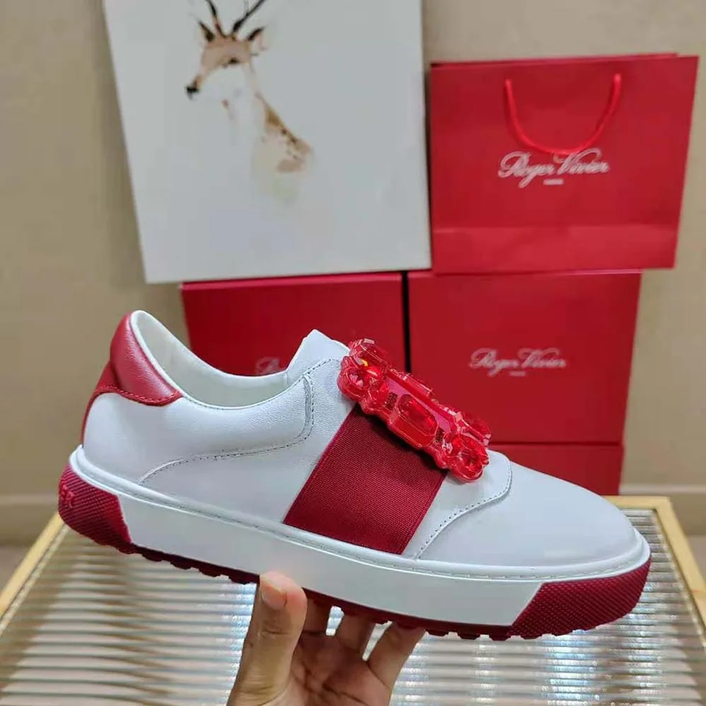 Roger Vivier Very Vivier Strass Buckle Sneakers in Leather for Women in Red