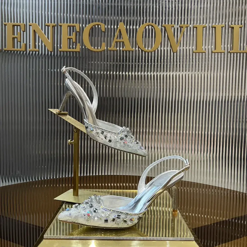 Rene Caovilla Silver Slingbacks Cinderella 75 for Women Rene Caovilla Silver Slingbacks Cinderella 75 for Women