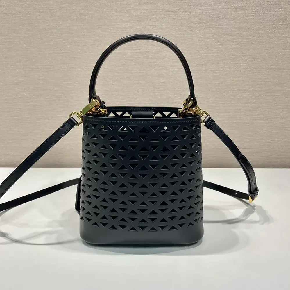 Prada Panier Leather Mini-bag with Cut-out Motif for Women in Black Prada Panier Leather Mini-bag with Cut-out Motif for Women in Black