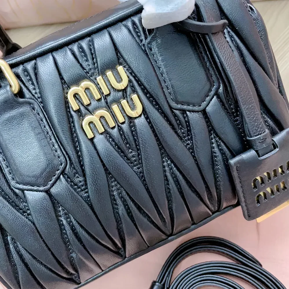 Miu Miu Arcadie Matelassé Nappa Leather Bag for Women in Black Miu Miu Arcadie Matelassé Nappa Leather Bag for Women in Black