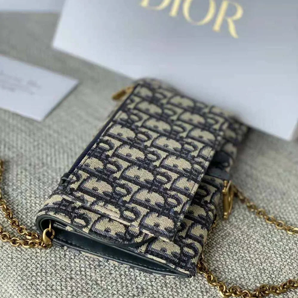 Dior Long Saddle Wallet with Chain Blue Dior Oblique Jacquard for Women Dior Long Saddle Wallet with Chain Blue Dior Oblique Jacquard for Women