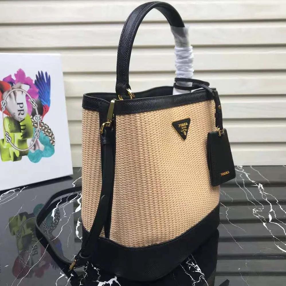 Prada Prada Panier Medium Straw Bag for Women in Black