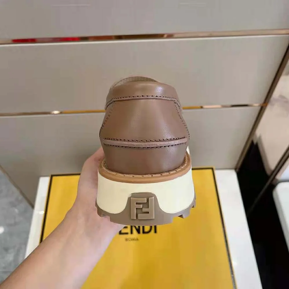 Fendi O'Lock Loafers Brown Leather for Men