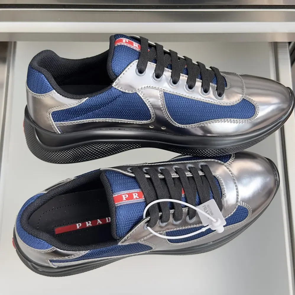 Prada Patent Leather And Technical Fabric Prada America'S Cup Sneakers for Unisex in Navy Prada Patent Leather And Technical Fabric Prada America'S Cup Sneakers for Unisex in Navy