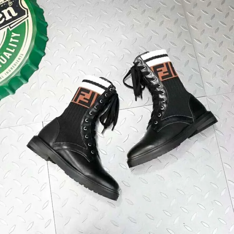 Fendi Shoes Ankle Black Leather Biker Boots for Women