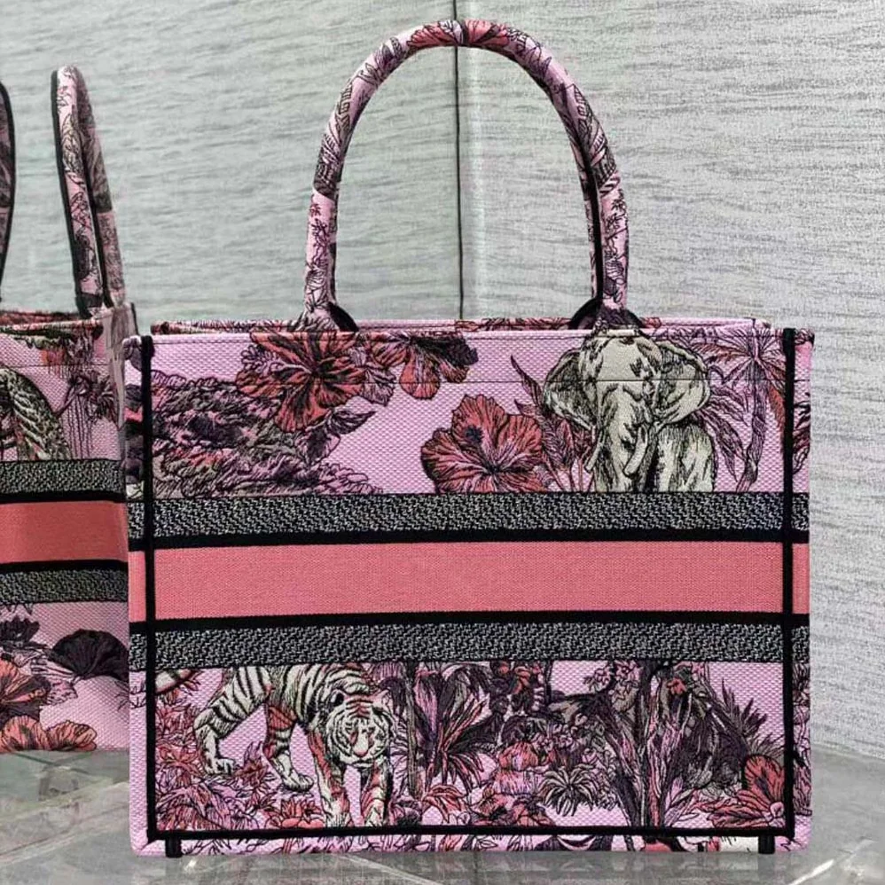 Dior Large Dior Book Tote Pink Multicolor Toile de Jouy Voyage Embroidery for Women
