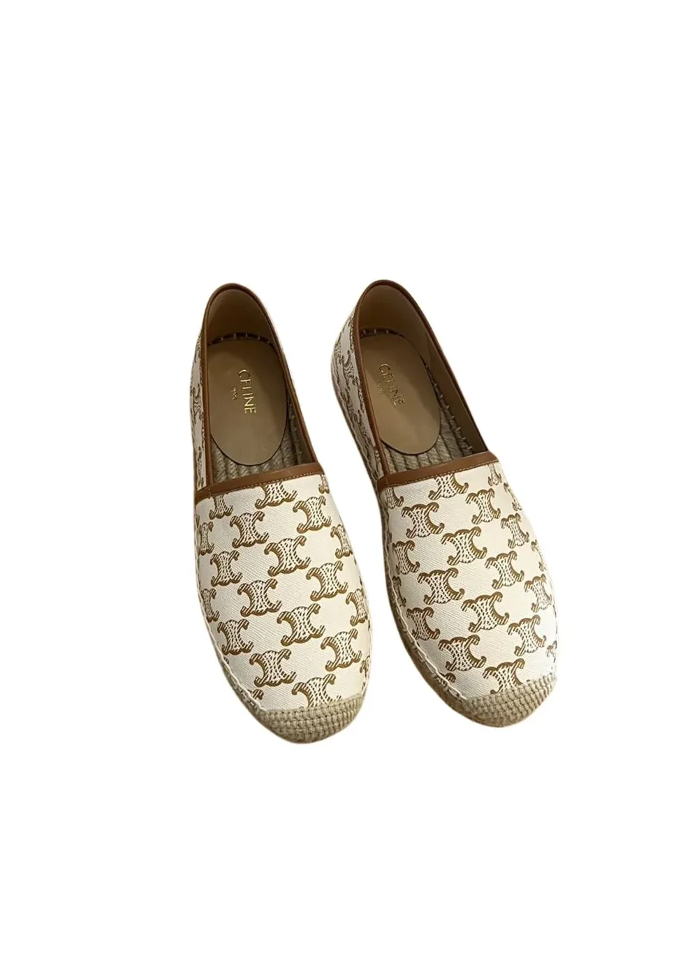 Celine Flat Espadrille With Triomphe In Triomphe Canvas White .01EC Celine Flat Espadrille With Triomphe In Triomphe Canvas White .01EC