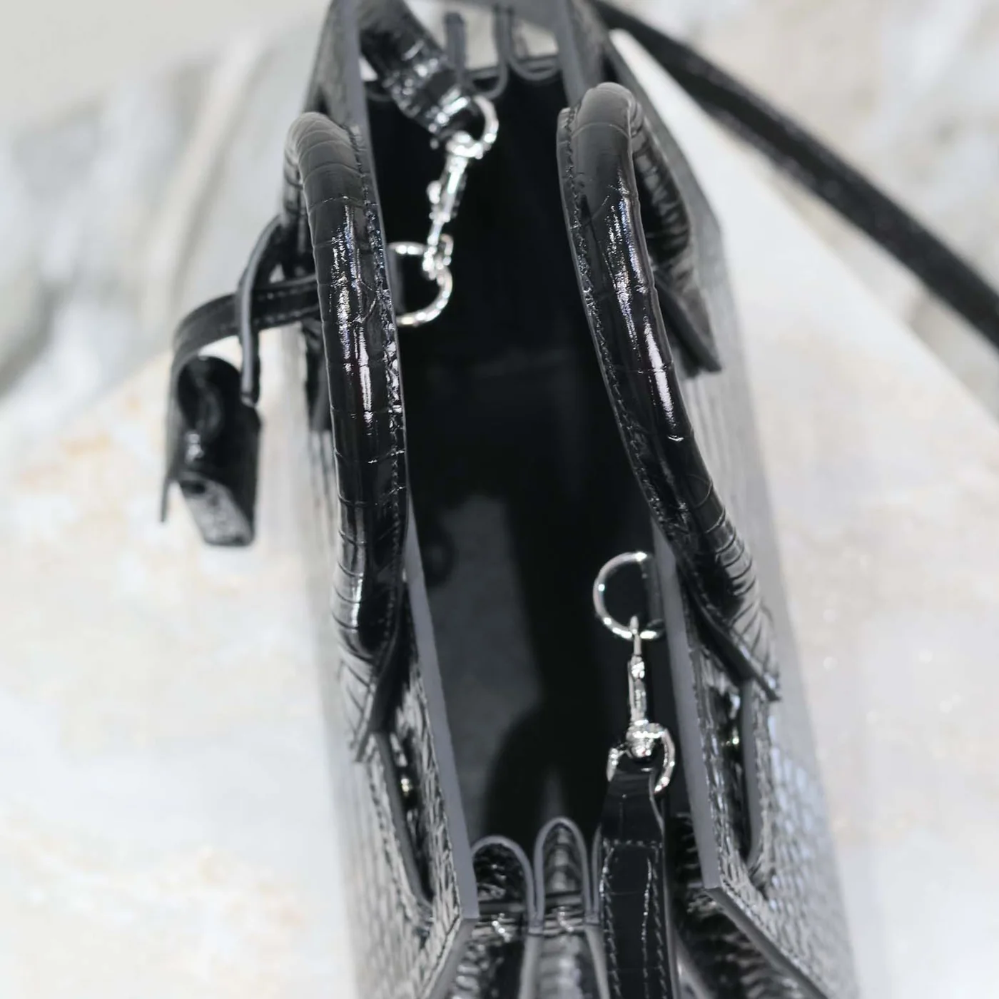 Saint Laurent YSL Sac De Jour in Crocodile Embossed Leather Nano for Women in Black