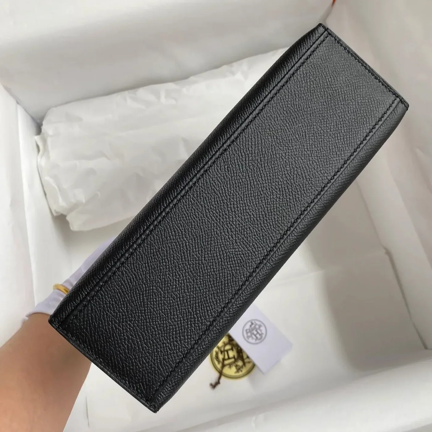 Hermes Kelly Pochette Top Handle Bag in Noir Epsom Palladium Hardware Hermes Kelly Pochette Top Handle Bag in Noir Epsom Palladium Hardware
