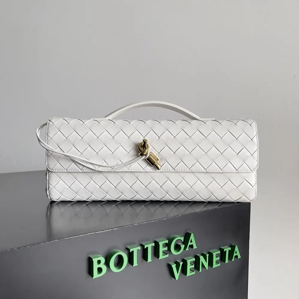 Bottega Veneta Long Clutch Andiamo With Handle for Women in White Bottega Veneta Long Clutch Andiamo With Handle for Women in White
