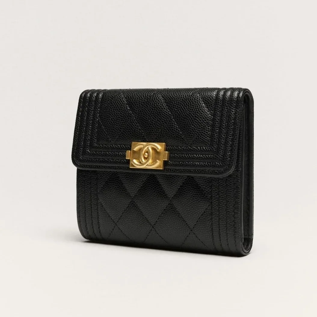 Chanel Boy Flap Wallet in Black Gold Hardware Chanel Boy Flap Wallet in Black Gold Hardware