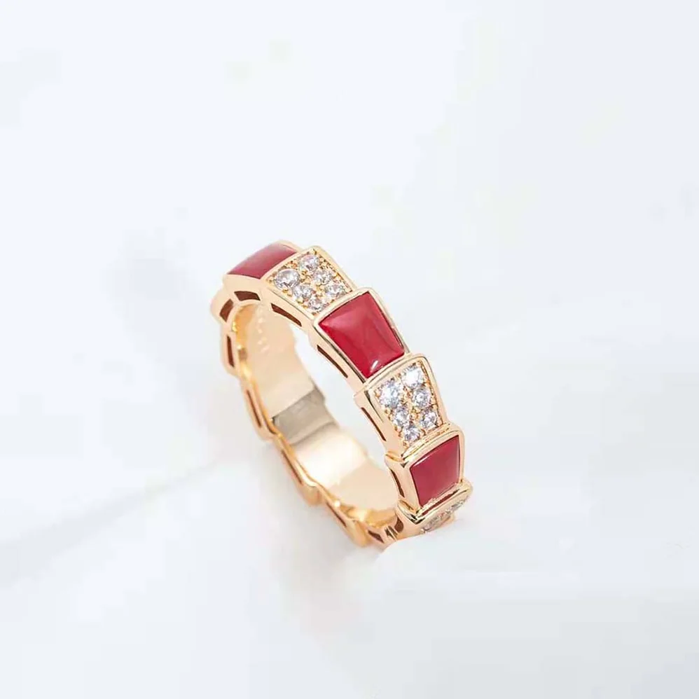 Bvlgari Serpenti Viper Band Ring in 18 KT Rose Gold for Women in Red Bvlgari Serpenti Viper Band Ring in 18 KT Rose Gold for Women in Red