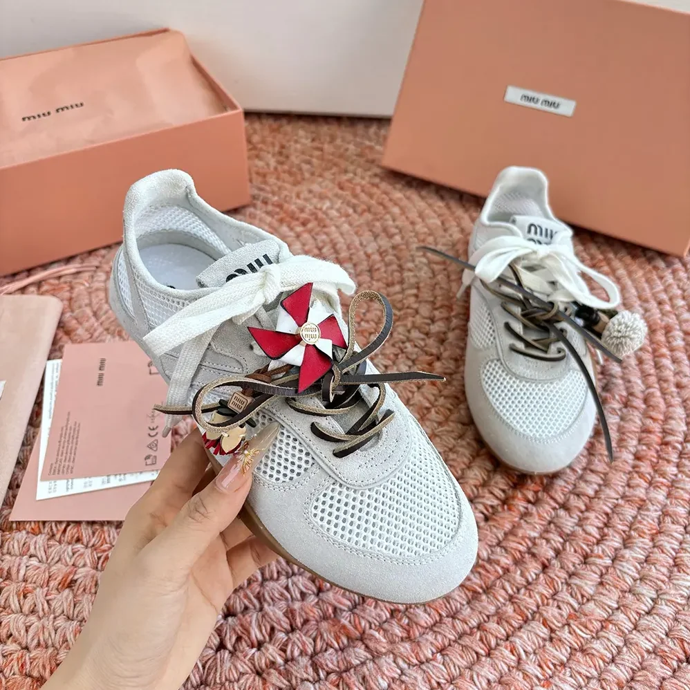 Miu Miu Gymnasium Mesh and Suede Sneakers for Women in White