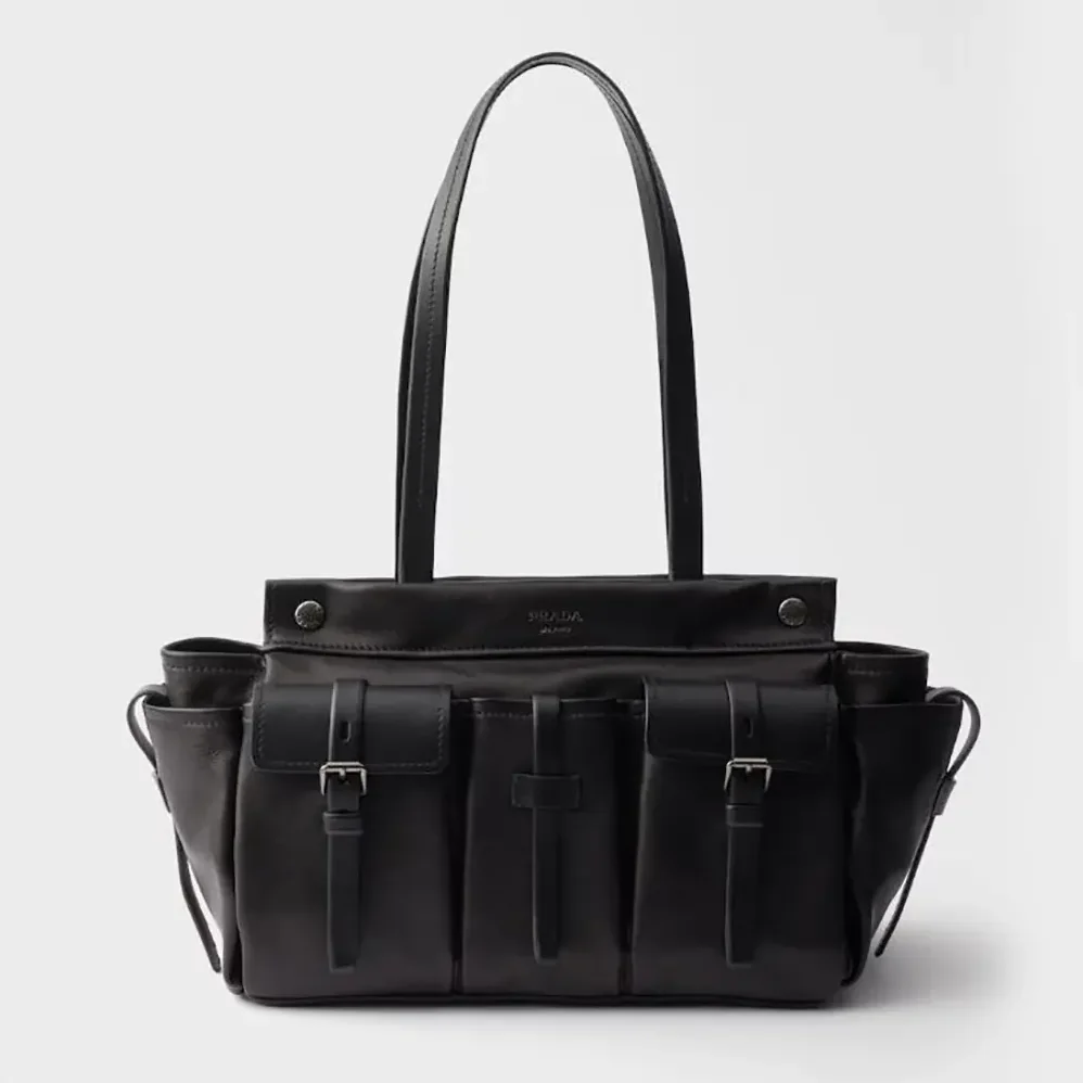 Prada Route Large Leather Tote Bag for Women in Black Prada Route Large Leather Tote Bag for Women in Black