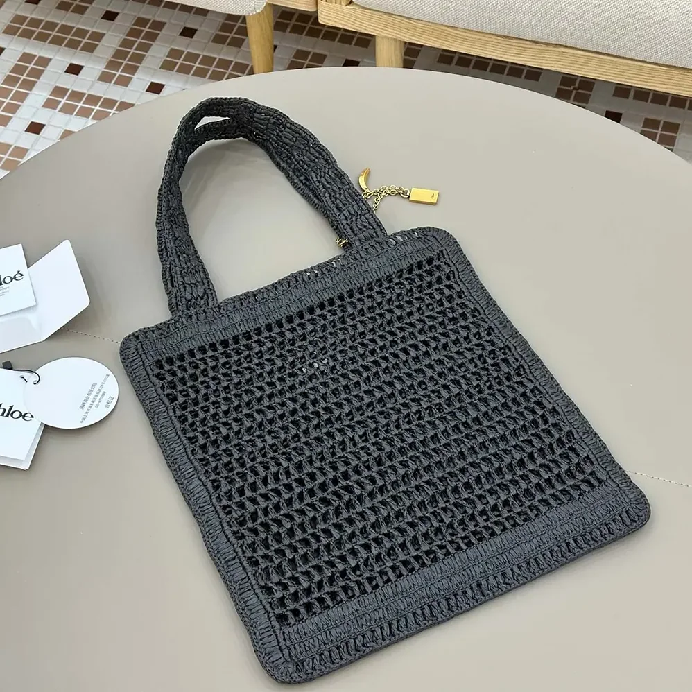 Chloe Summer Banana Tote Bag In Raffia for Women in Black