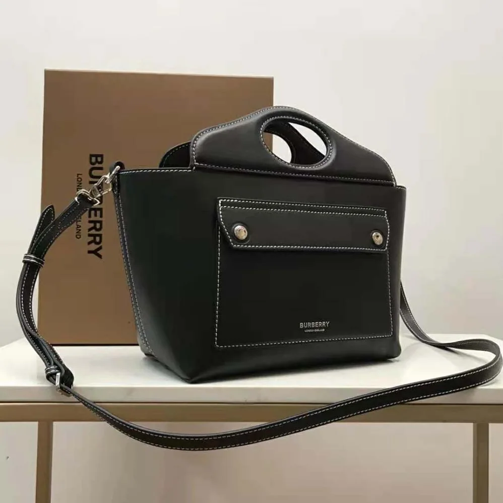 Burberry Mini Leather Soft Pocket Tote for Women in Black