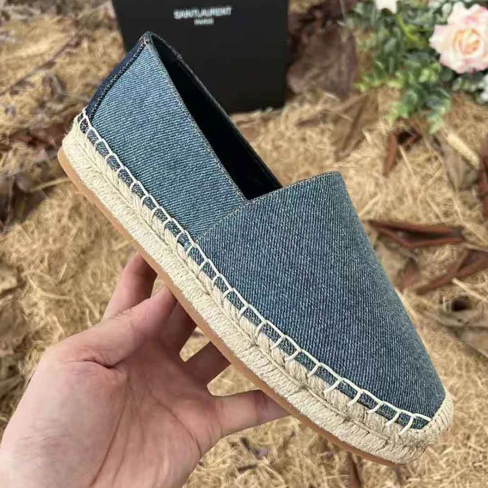 Saint Laurent YSL Ysl Embroidered Espadrilles in Denim for Women in Navy