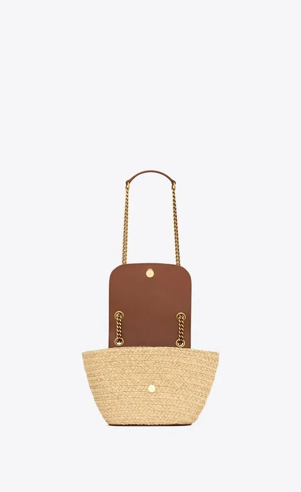 Saint Laurent Mini Manon In Raffia And Aged Vegetable-Tanned Beige 9.1 Inches/
