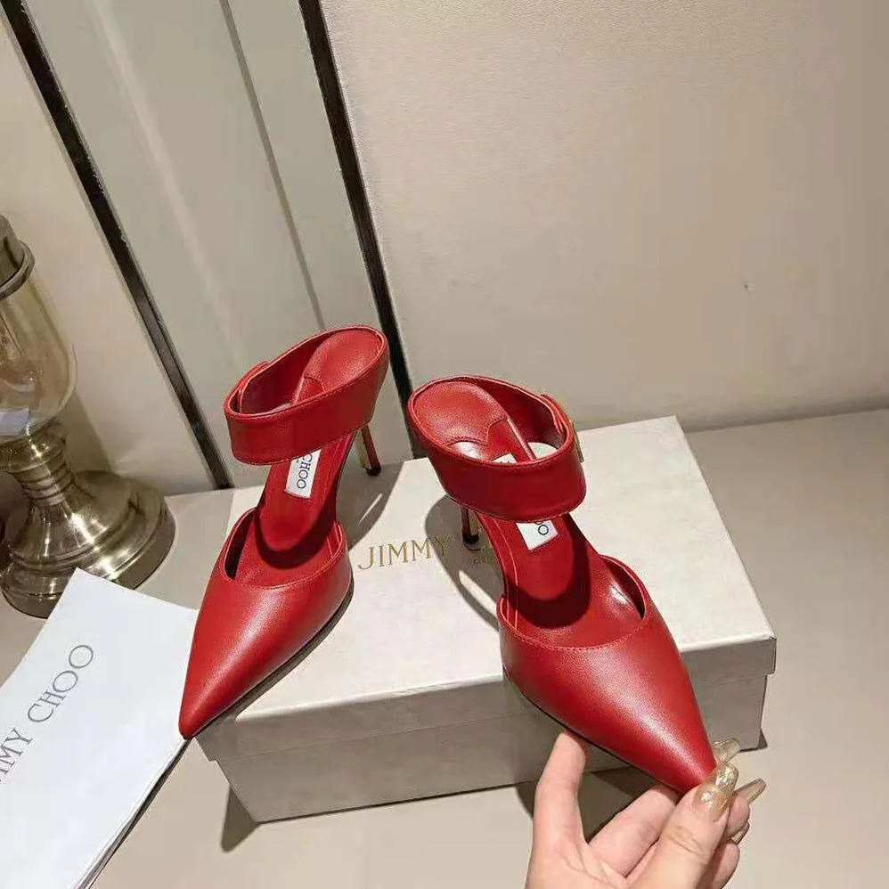 Jimmy Choo Nell Mule 85 Cranberry Calf Leather Mules for Women Jimmy Choo Nell Mule 85 Cranberry Calf Leather Mules for Women