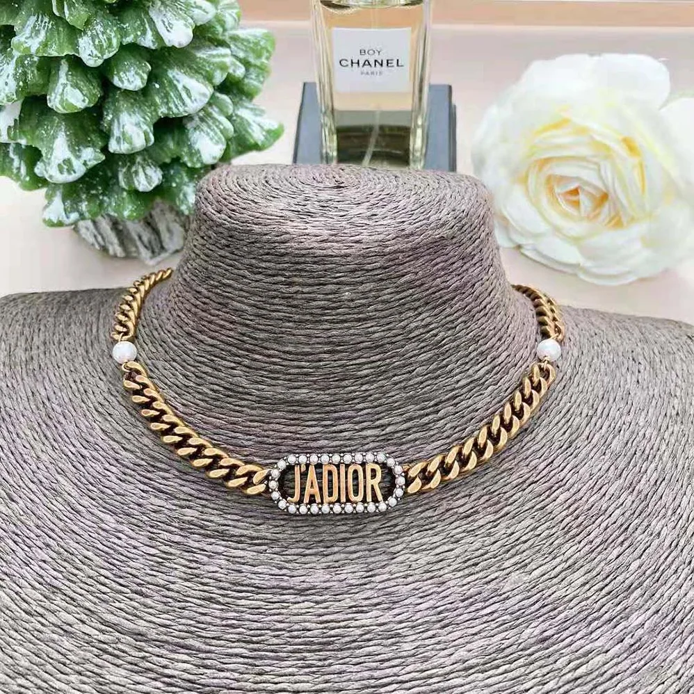 Dior J'Adior Choker Antique Gold-Finish Metal and White Resin Pearls for Women Dior J'Adior Choker Antique Gold-Finish Metal and White Resin Pearls for Women