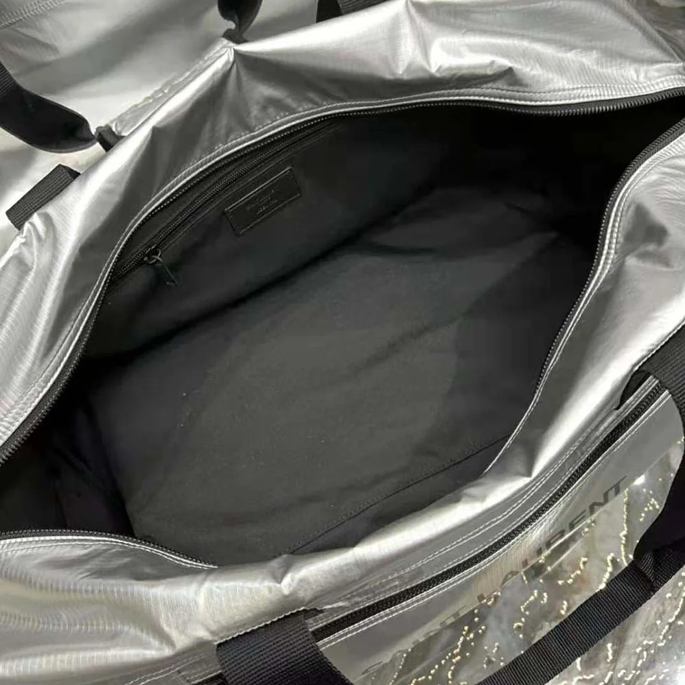 Saint Laurent YSL Nuxx Duffle in Metallized Nylon for Men in Silver Saint Laurent YSL Nuxx Duffle in Metallized Nylon for Men in Silver