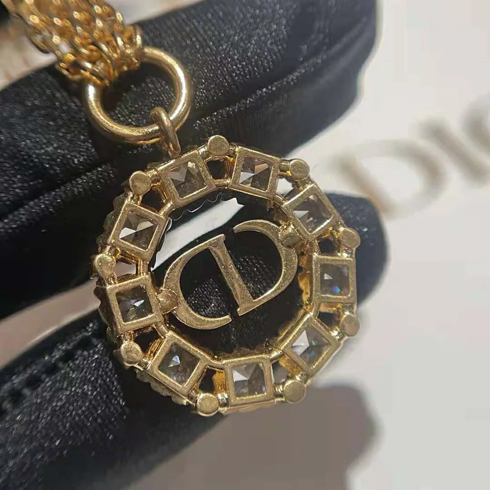 Dior Petit CD Necklace Gold-Finish Metal with White and Silver for Women in Tone Crystals