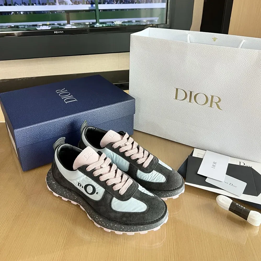 Dior Squash Sneaker Gray and Pink Suede Calfskin with Light Blue Technical Fabric for Unisex Dior Squash Sneaker Gray and Pink Suede Calfskin with Light Blue Technical Fabric for Unisex
