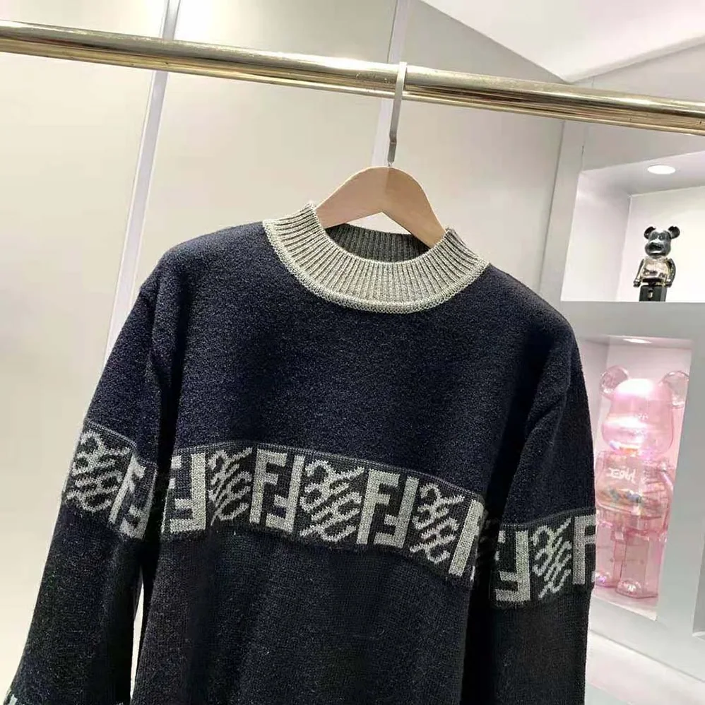 Fendi Black wool Sweater with High Collar and Long Sleeves for Men