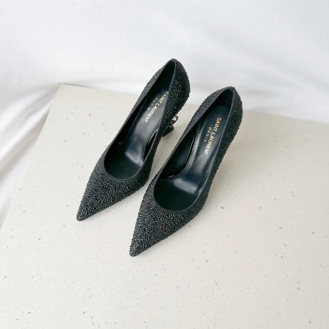 Saint Laurent Opyum Pumps In Rhinestones Black
