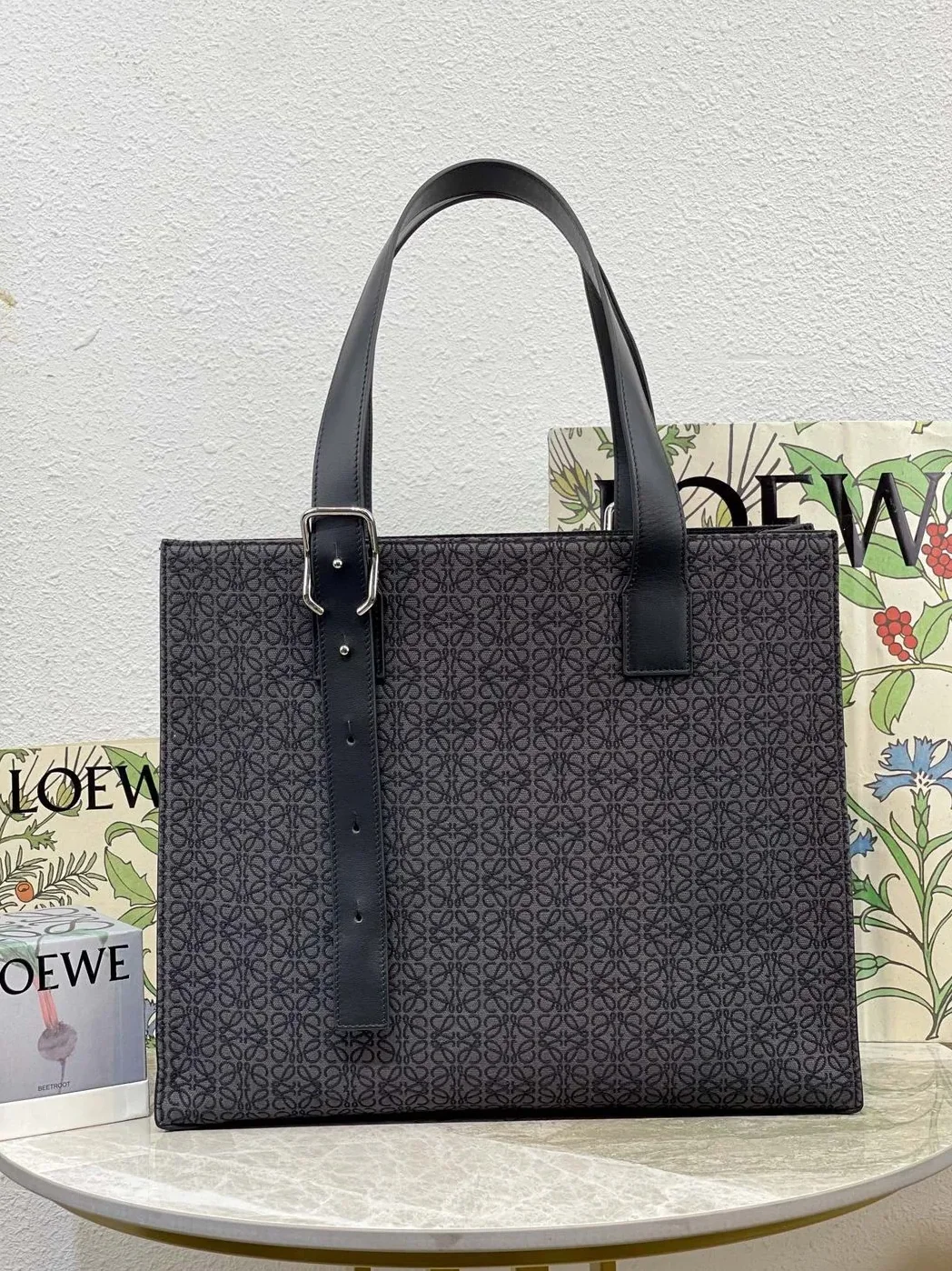 Loewe Buckle Horizontal Tote In Anagram Jacquard Black / B692K96X02