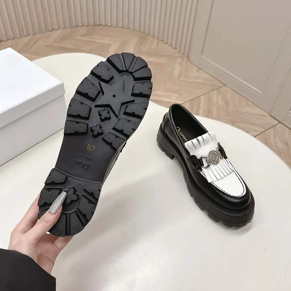 Dior Emblem Loafer Black and White Brushed Calfskin for Women Dior Emblem Loafer Black and White Brushed Calfskin for Women