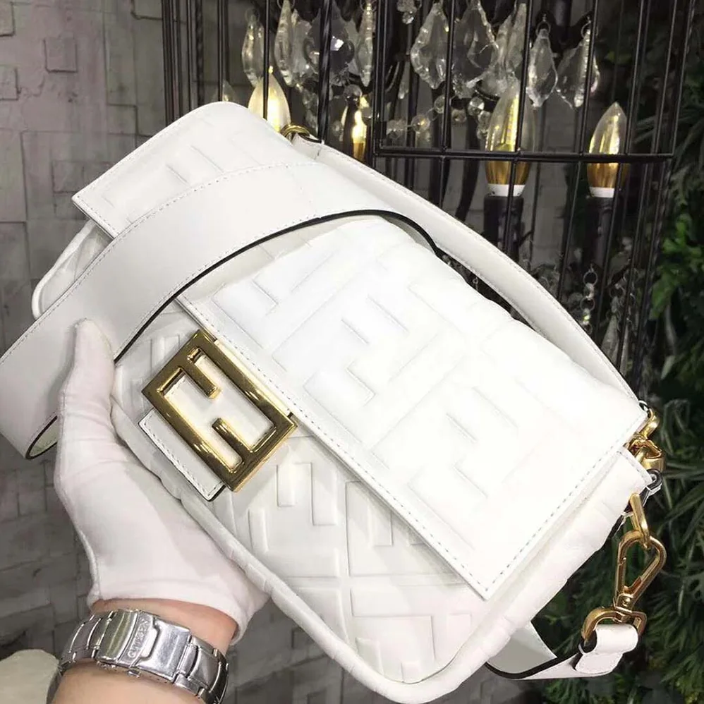 Fendi Iconic Baguette Leather Bag in Medium Size for Women in White