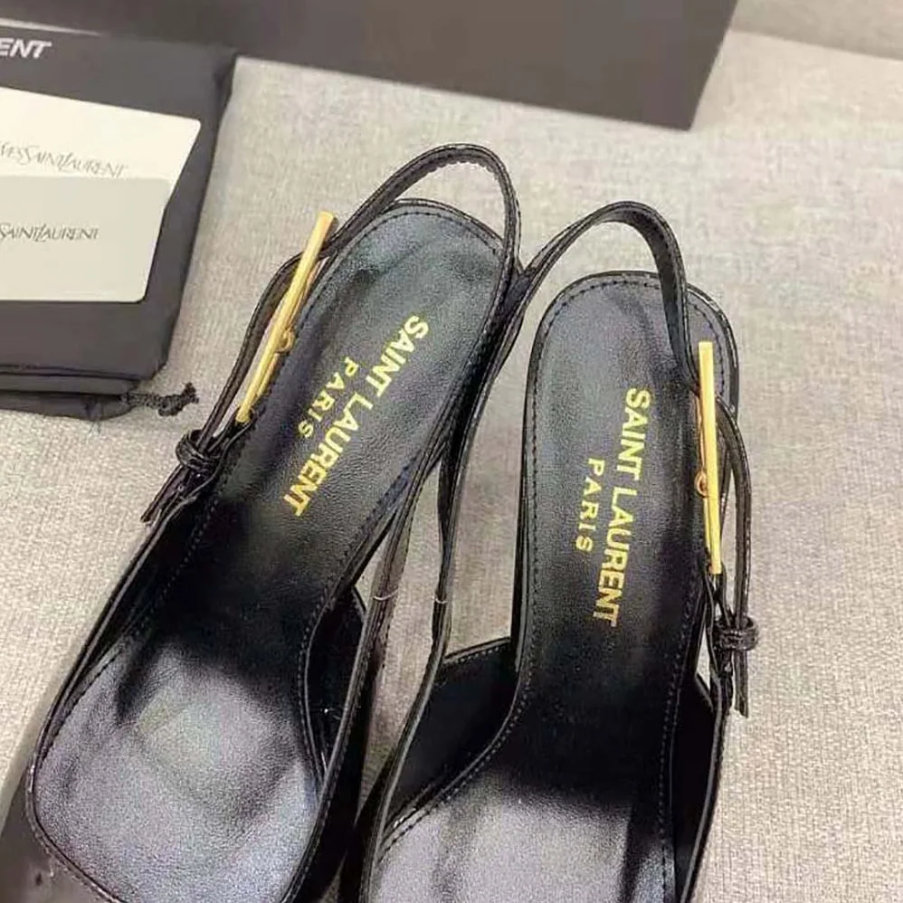 Saint Laurent YSL Lee Slingback Pumps in Glazed Leather for Women in Black Saint Laurent YSL Lee Slingback Pumps in Glazed Leather for Women in Black