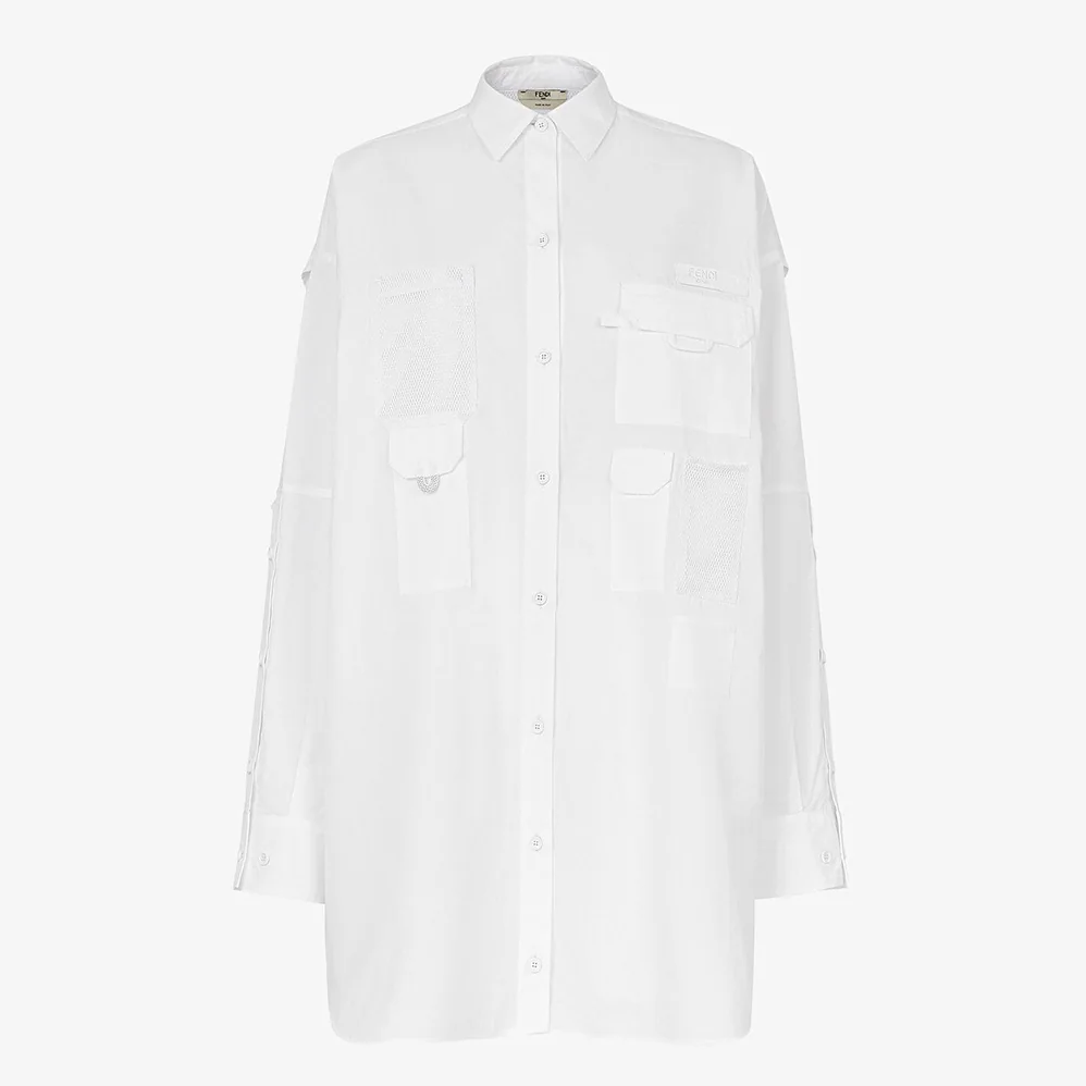 Fendi Slightly Oversized Shirt Dress White Poplin for Women Fendi Slightly Oversized Shirt Dress White Poplin for Women