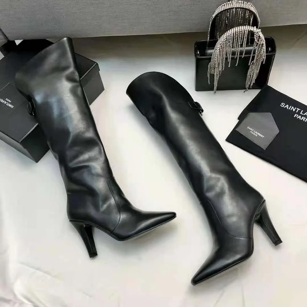 Saint Laurent YSL Harper Boots in Smooth Leather for Women in Black